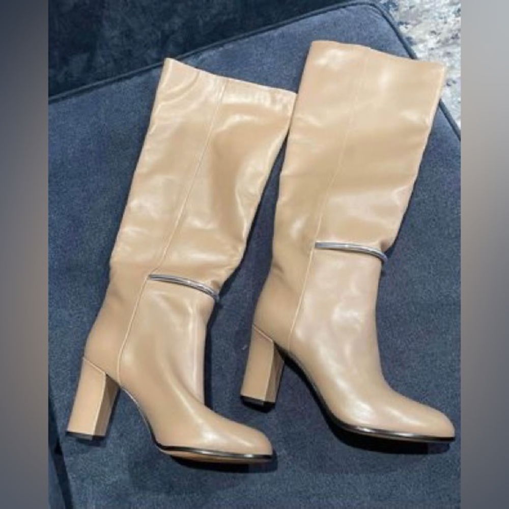 Via Spiga Shaw Leather Knee-High Boots, Size 7M / 37, Color: Desert Leather